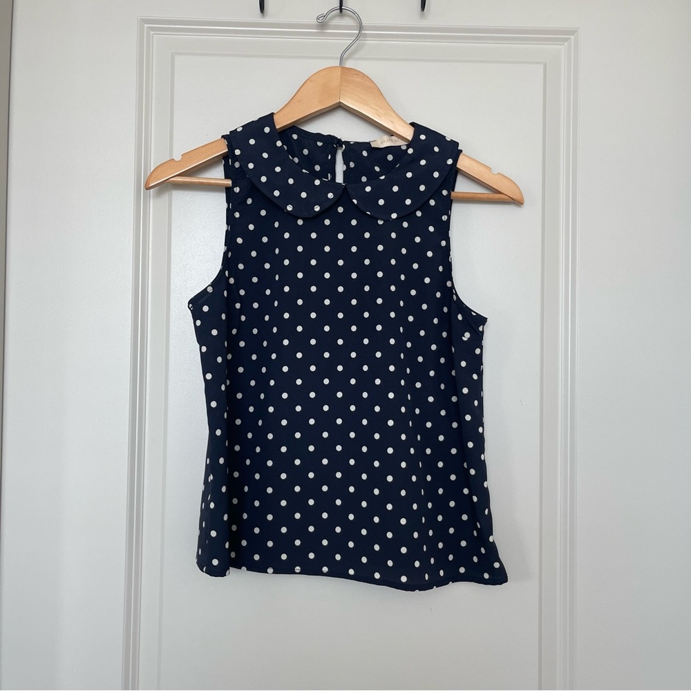 Navy Blue and White Polka Dot Blouse